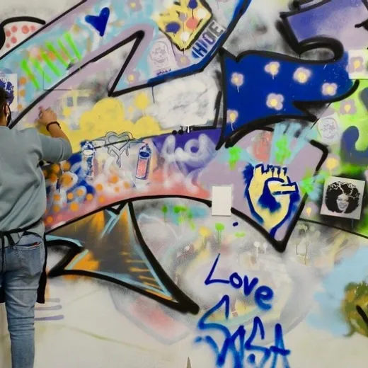 a group of colorful graffiti