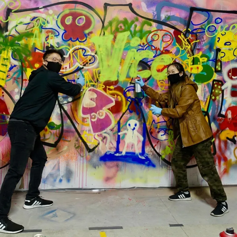 a group of colorful graffiti